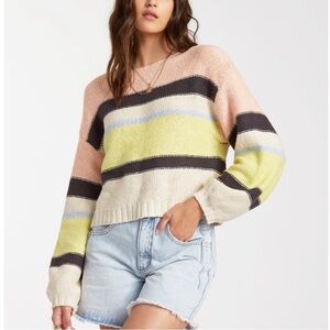 Billabong Size Large Seeing Stripes Sweater Pastel Colorblock Beachy Boho Hippie